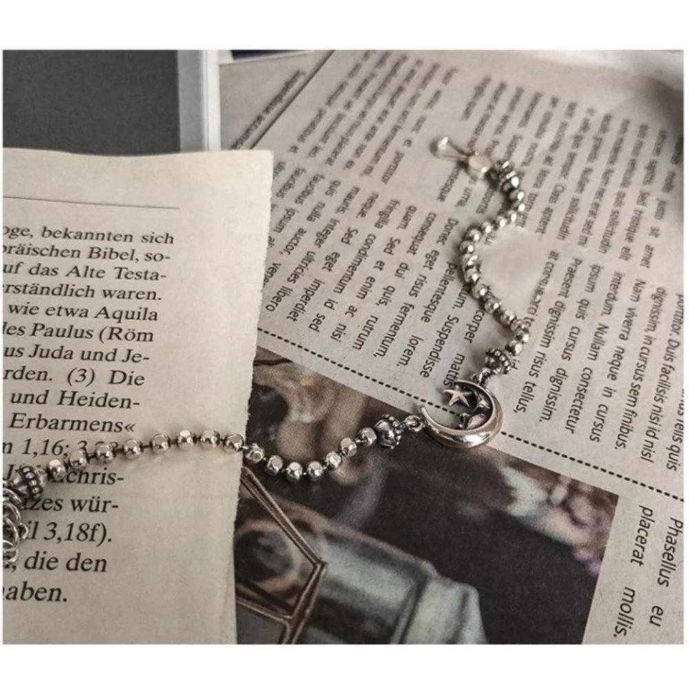 *925 Sterling Silver Vintage Moon Star Bracelet - Picture 2 of 9